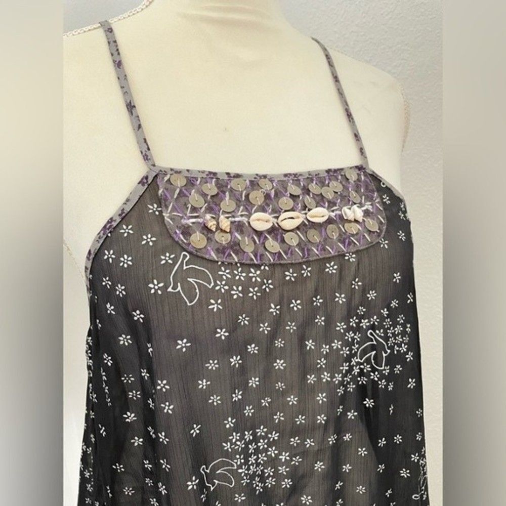 Free People Boho Flowy Beachy Sea Shell Ditsy Floral Babydoll Sheer Tunic Top - Picture 7 of 12